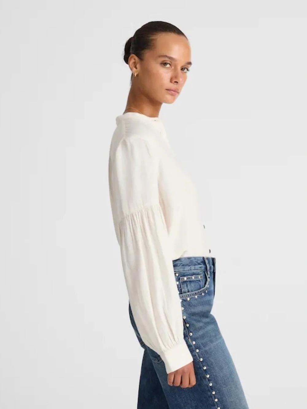 Madewell Stand-Collar Button-Up Shirt in Flannel ivory women’s Size M NWT